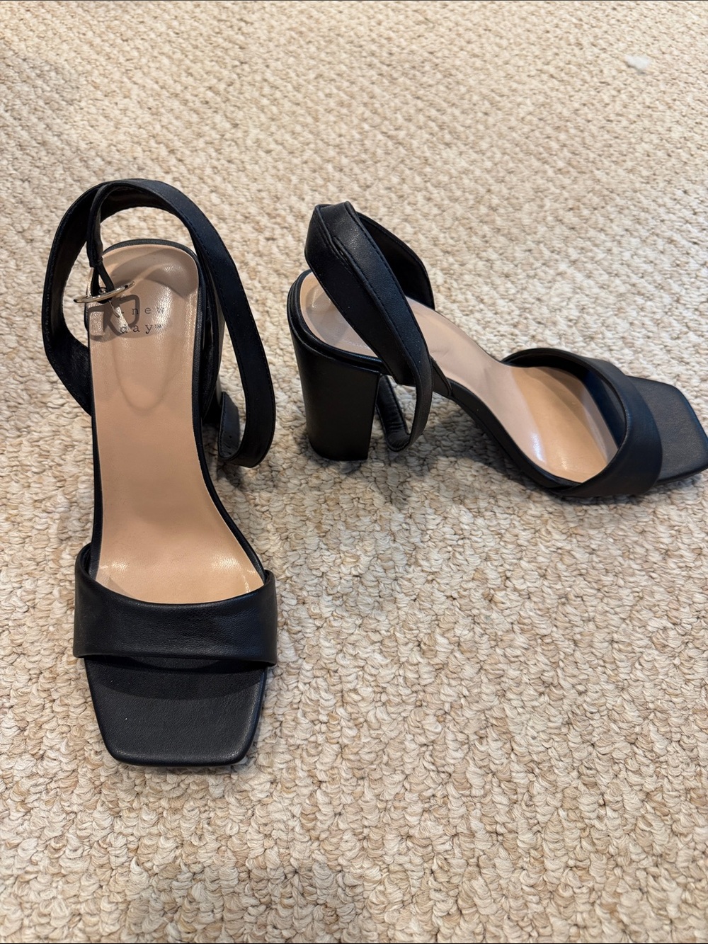 Square toe Black Strappy Block Heel - a New Day